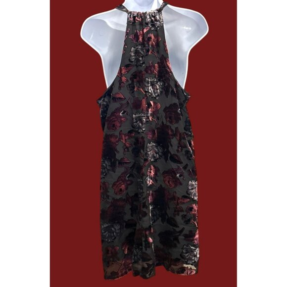 BB Dakota Black Purple Burnout Velvet Halter Dress Sz M Whimsigoth Dark Romantic - Picture 2 of 7